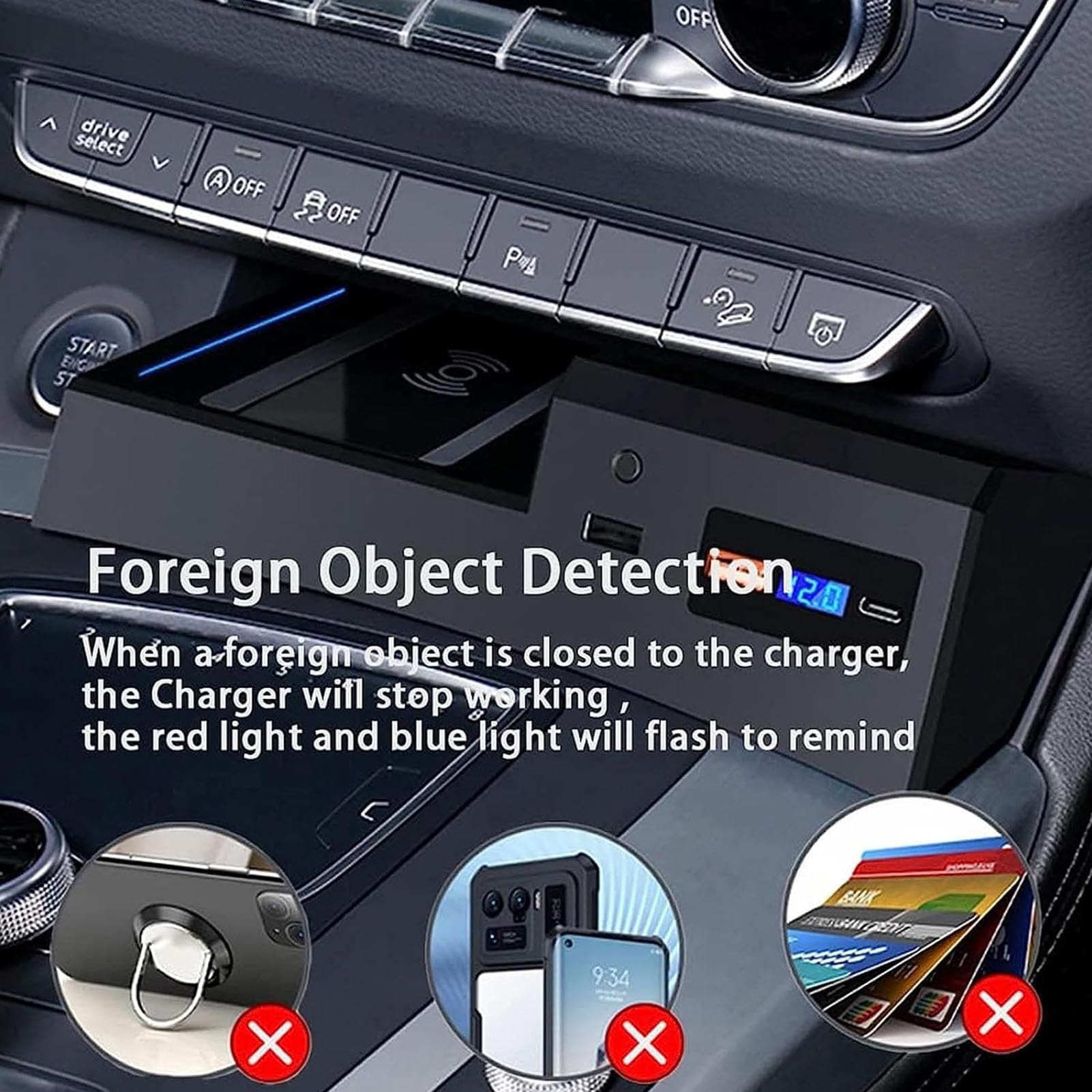 Cargador De Coche Inalámbrico para Audi Q5L 2018-2022 Panel De Accesorios De Consola Central,Cargador De Teléfono De Carga Rápida Qi De 15 W con Puertos USB para Cualquier Teléfono Habilitado P