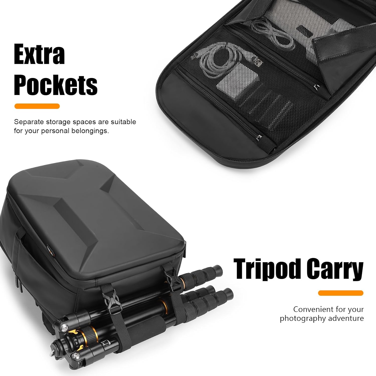 Cwatcun 2 in1 Camera Sling Bag, Camera Backpack Waterproof Leather Coating Shockproof Hardshell Camera Bag with Tripod Strap, Camera Case for Canon Nikon Sony Fuji DSLR SLR Mirrorless Camera & Lenses