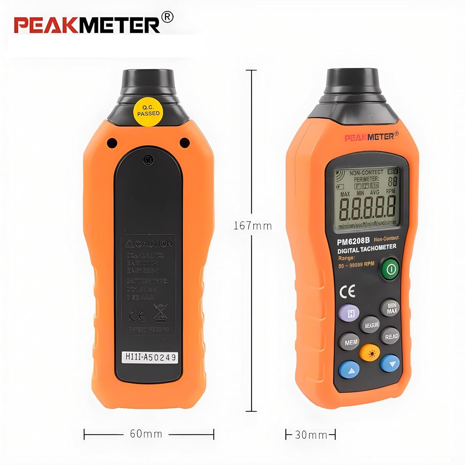 PM6208A Digital Tachometer PM6208B Non-Contact Digital Tachometer High-Precision Motor Speedometer Speed Meter Industrial Automotive Motor Tachometer RPM Speed Meter(PM6208B)