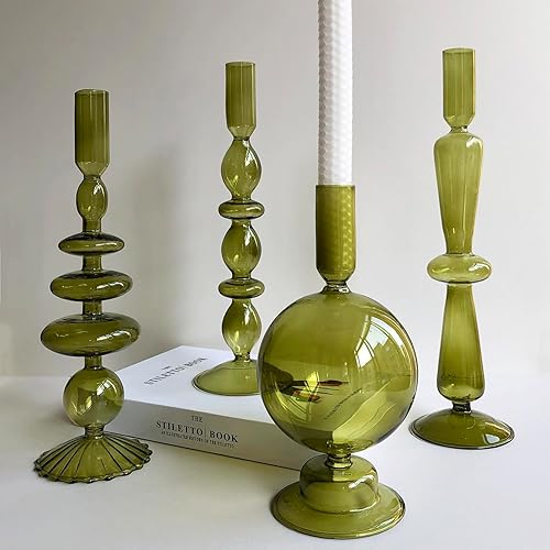 Miniatura 6 de Portavelas de palo, portavelas de vidrio para centro de mesa, estilo moderno, portavelas verde mixto, 4 unidades