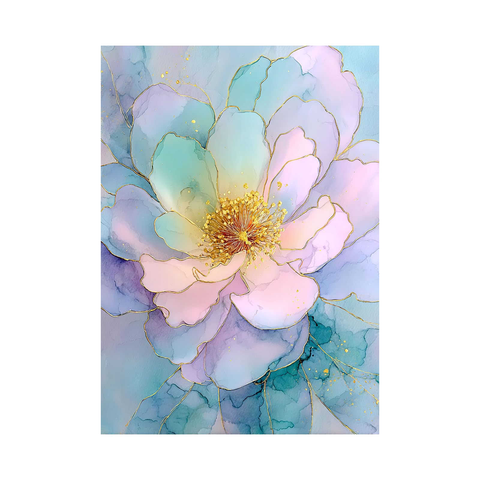 Teruea Women's Turquoise Modern Floral Giclee Canvas Prints Flowers Artwork Gilded Watercolour Mixed Bloom Floral Botanical Print For Girl's Bedroom Living Room Bathroom Gift(Turquoise)-20X30cm1 Unframed