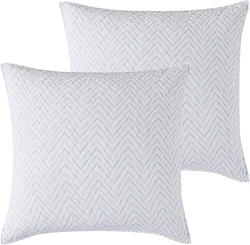 Levtex Home - Blue Sea - Euro Shams Set of Two - 26x26in., No Insert - Chevron - Cotton Fabric