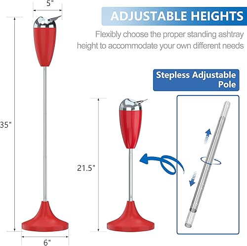 Miniatura 2 de Bandeja de ceniza de pie con tapa, altura ajustable de 21.5 a 35 pulgadas, acero inoxidable, contemporáneo, autolimpiante, telescópico, cenicero