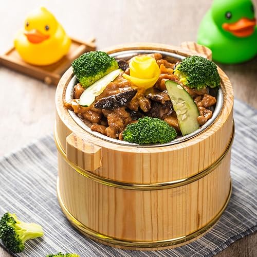 Miniatura 2 de Cubo de arroz de madera con tapa, versátil cuenco de arroz para sushi y bañera mezcladora Bibimbap fácil de limpiar, diseño compacto para uso diario