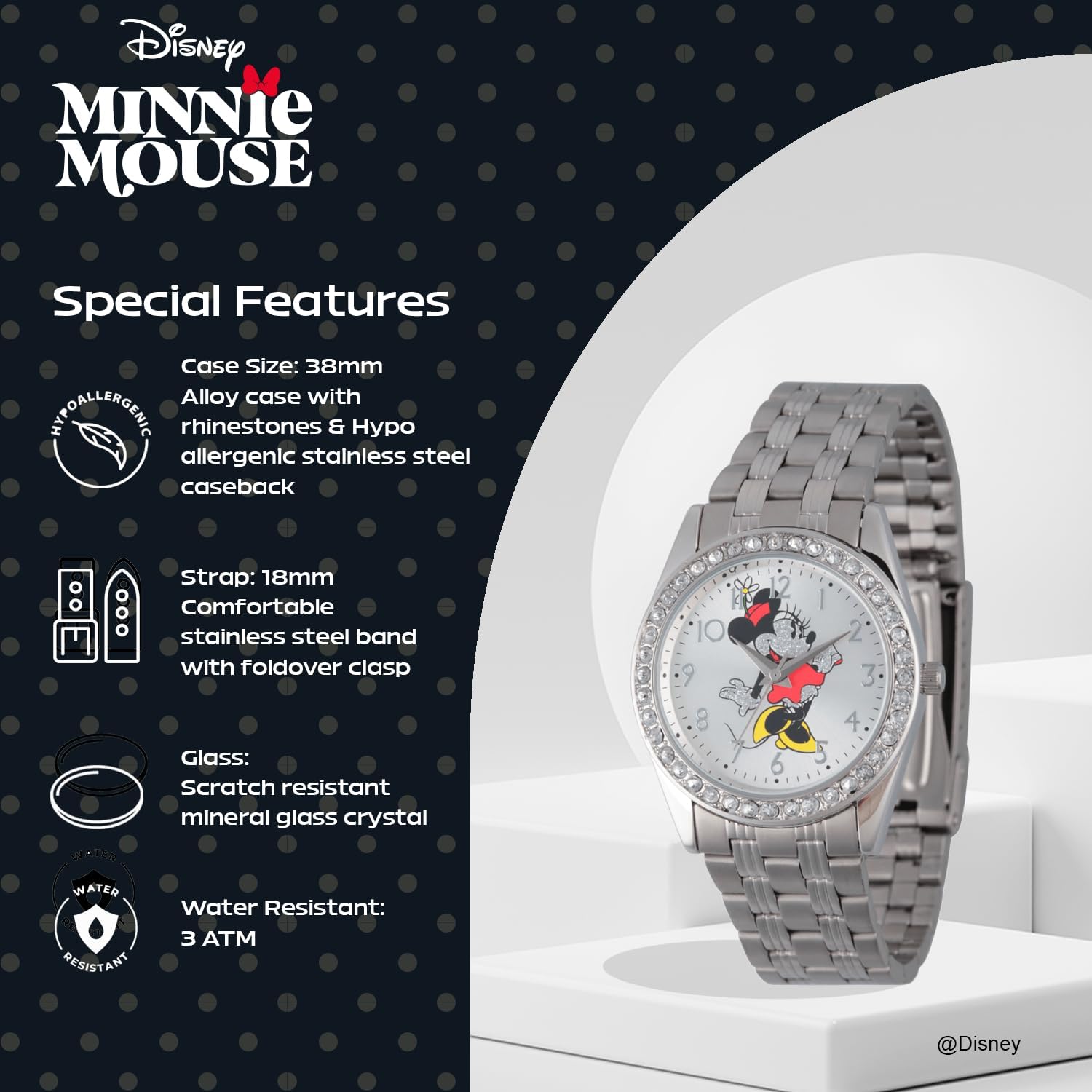 Minnie Mouse Watch for Women, Stylish Minnie Mouse Watches for Women, Elegant 's Watch, Perfect Watches, Classic, Silver Stainless Steel Strap
