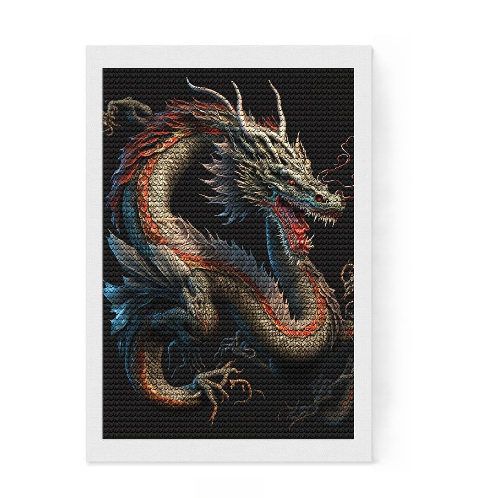 Junmoney Flying Dragon Diamond Painting Kit 8"x12", Winter Craft, Creative Hobby, Handmade Wall Decor, Home Wall Art, Cute Room Decor