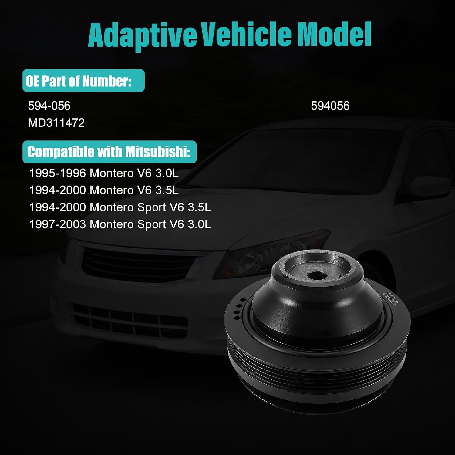 AULINK 594-056 MD311472 Harmonic Balancer Crankshaft Pulley 3.0L 3.5L | For Mitsubishi Montero 1995-1996 3.0L,Montero 1994-2000 3.5L,Montero Sport 1994-2000 3.5L,Montero Sport 3.0L 1997-2003