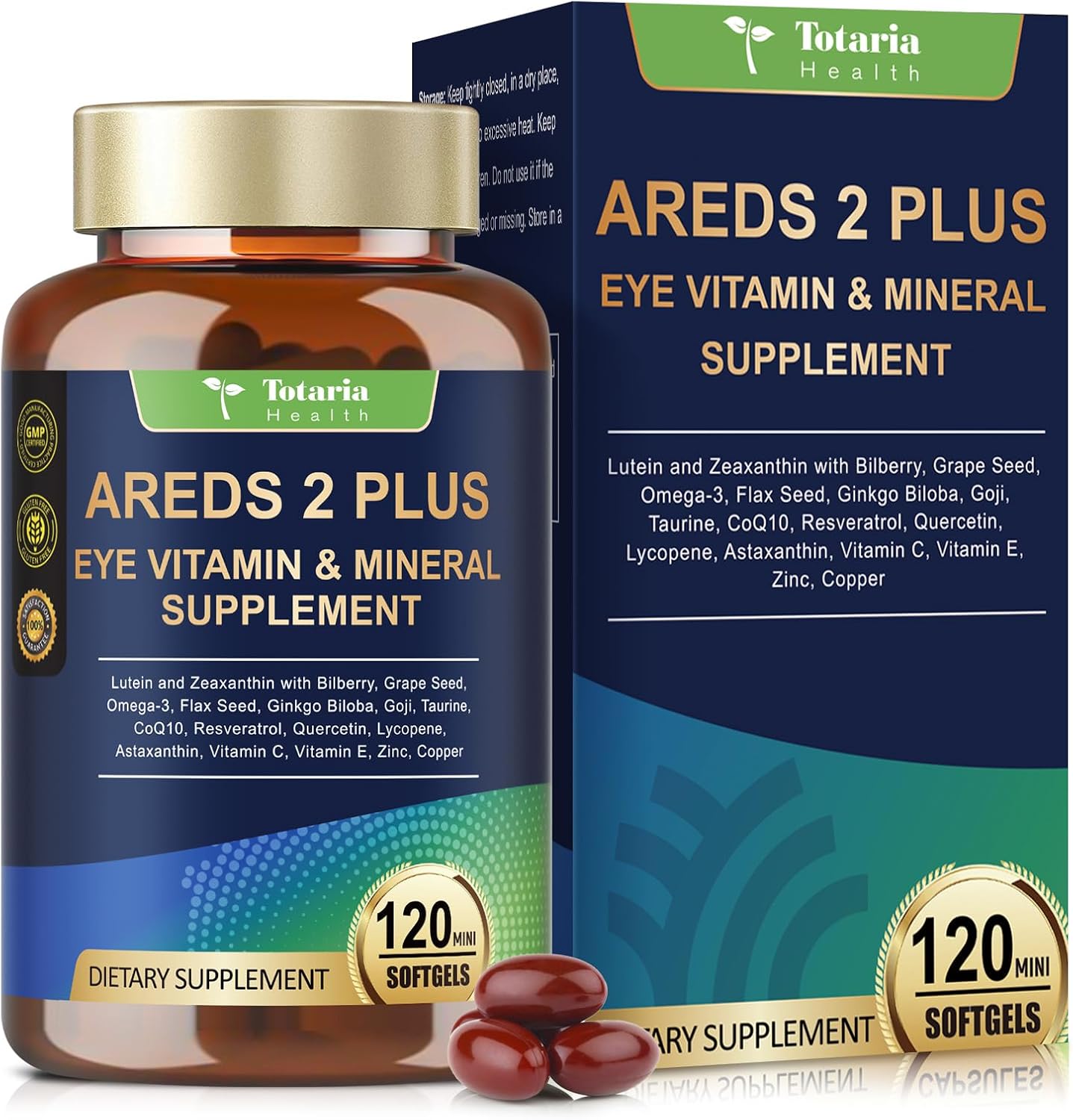 19-in-1 AREDS 2 + Eye Vitamins for Macular Health and Dry Eye, Lutein and Zeaxanthin Supplement with Vitamin C/E, Zinc, Omega-3, Support Eye Strain, Pressure, Night Vision & Hydration - 120 Softgels