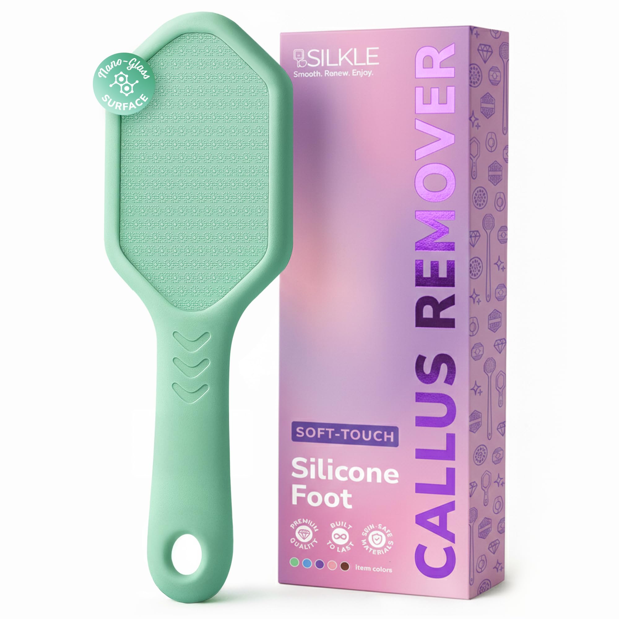 SILKLE Lima per piedi in silicone per la rimozione dei calli – Nano Glass per pelle morta e talloni screpolati – rimozione calli per piedi e pelle dura – esfoliante ergonomico per piedi morbidi e