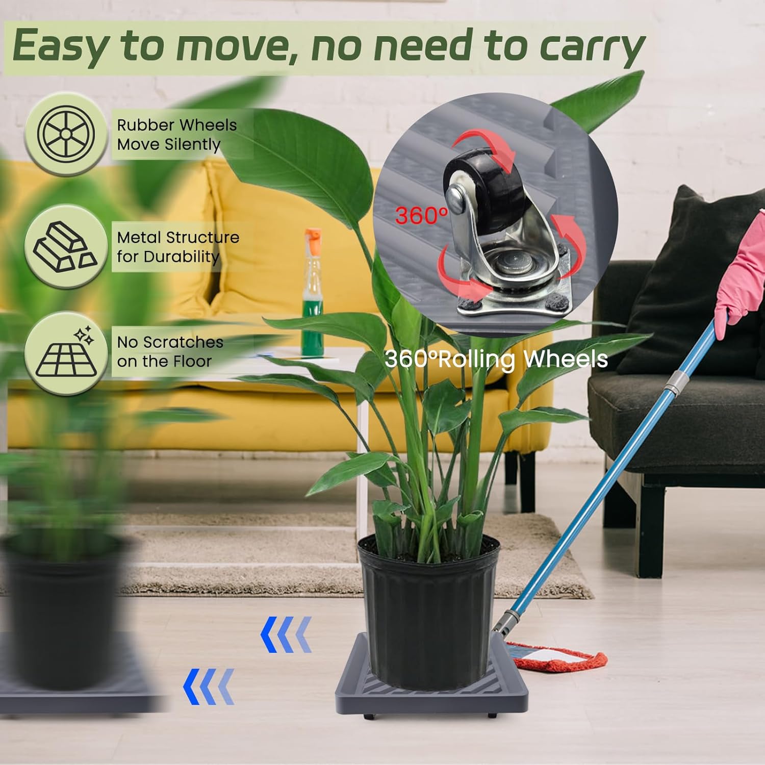 Huakaile 2 Pieces 10.82''/27.5 CM Square Plant Caddy with Wheels, Heavy Duty PP 360° Rolling Plant Stand Dolly, Planter Roller Flower Pot Base Saucer Caster for Indoor Outdoor, Gray(10.82''/27.5 CM)