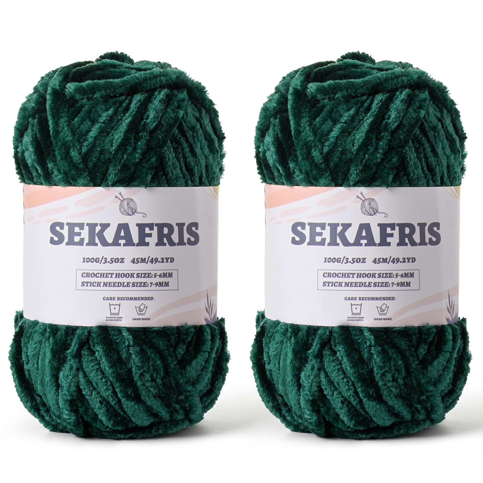Chenille Velvet Soft Yarn Dark Green 2 Pack
