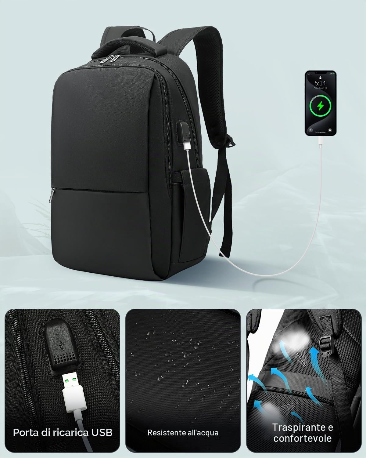 Besttravel Zaino Porta PC 15.6 Pollici Impermeabile Antifurto per Laptop Uomo Scuola Lavoro Viaggio