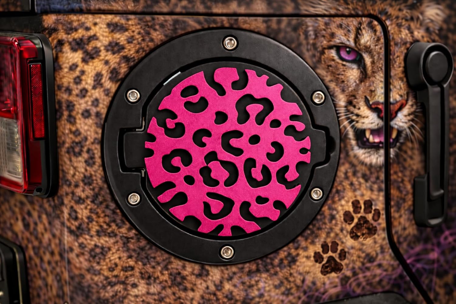 Cheetah Pattern in 3d Blk w Black Color for Jeep Wrangler JK/JKU Flag Gas Cap Cover - Couger Tiger