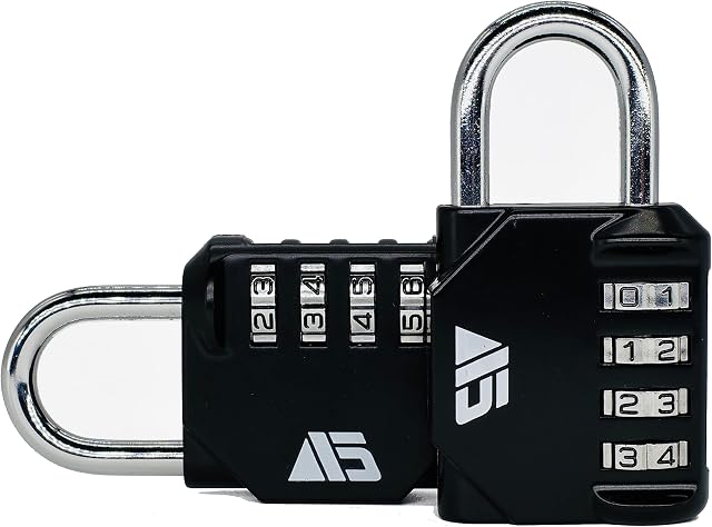 A5 - Combination Padlock [2 Packs] Heavy Duty Weather Proof 4-Digit Dial Resettable Security Lock for Outdoor, Perfect for Gym, School Locker, Door, Fence, Garage, Gate, Shed and Toolbox