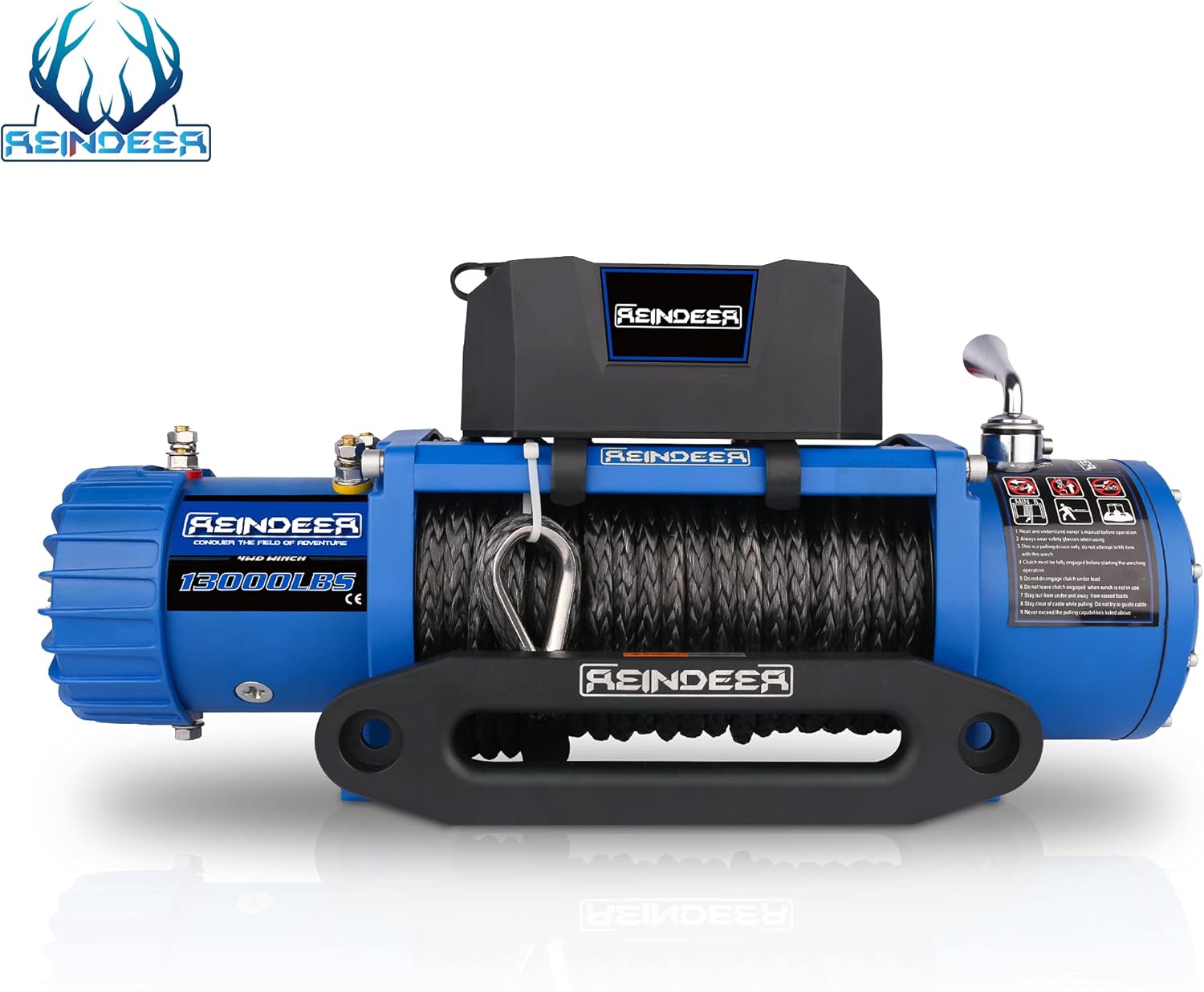 REINDEER New 12V Winch 13000 lb Load Capacity Electric Winch Synthetic Rope with Hawse Fairlead Waterproof IP67 with Wireless Handheld Remotes