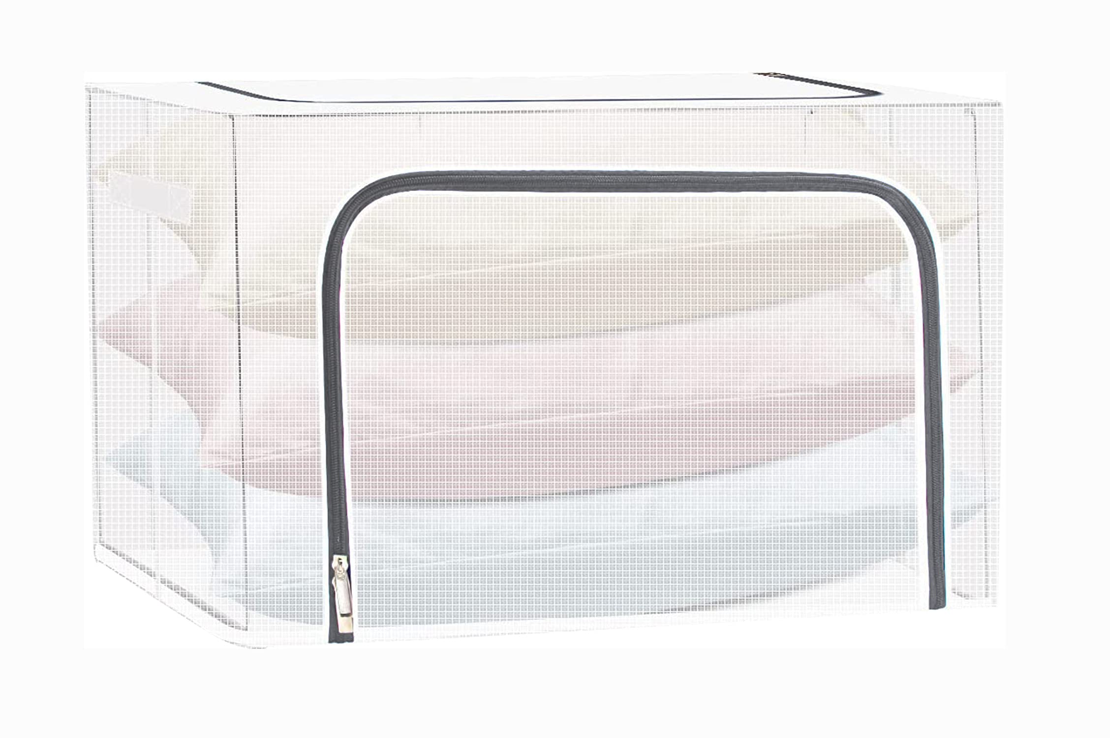 House of Quirk Foldable Transparent Storage Bags for Clothes Stackable Storage Boxes Storage Units with Stainless Steel Frame, Folding Cabinet Boxes, Large Capacity ((Grey, 110L))