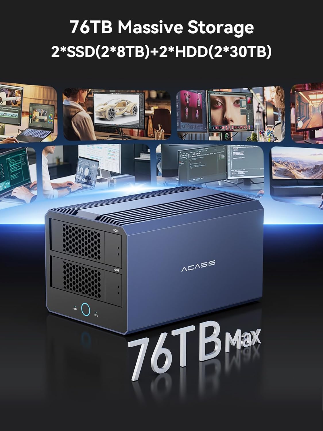 ACASIS 40Gbps 4-Bay Hard Drive Enclosure, RAID Enclosure with Dual-Bay HDD Enclosure for 3.5/2.5" SATA HDD/SSD+Dual-Bay NVMe Enclosure, USB4 Hard Drive Dock Compatible with USB4, Thunderbolt 3/4/5