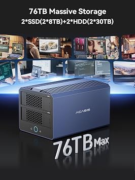 ACASIS 40 Gbps 4 Yuvalı Sabit Sürücü Muhafazası, 3,5/2,5 inç SATA HDD/SSD+Dual-Bay NVMe Muhafazası için Çift Bölmeli HDD Muhafazalı RAID Muhafazası, USB4 Sabit Sürücü Yuvası USB4, Thunderbolt 3/4/5
