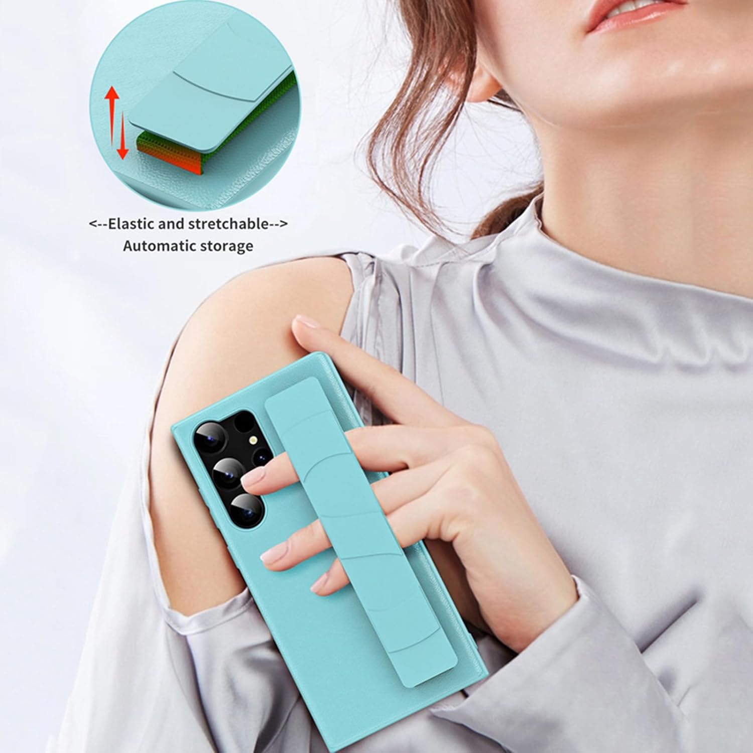 ONNAT-PU Case for Samsung Galaxy S24 Ultra/S24 Plus/S24 with Elastic Wrist Strap Shockproof Hard Phone Case Anti-Fingerprint (S24 Plus,Black)