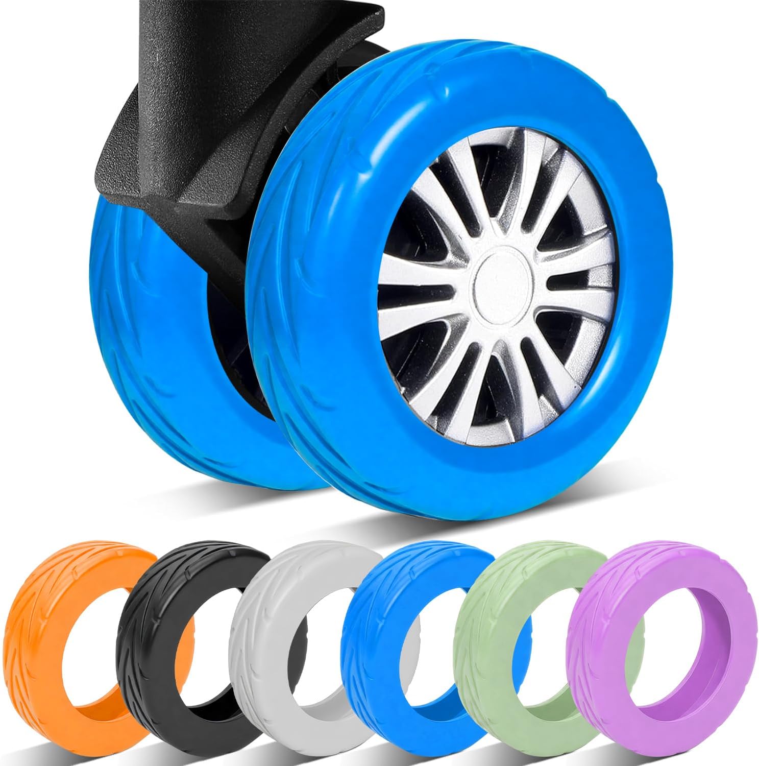 8 Pcs Luggage Wheel Covers, Blue, Small