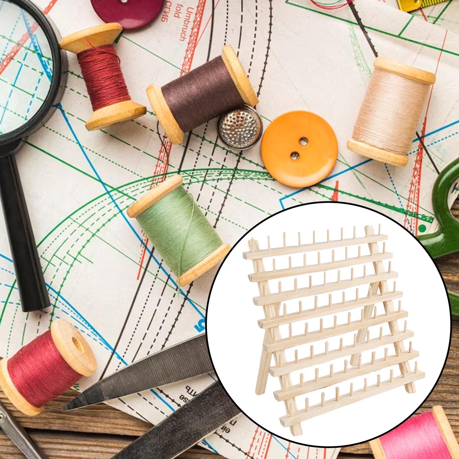 Nishiyuenyi Wooden Thread Storage Rack for 80 Spools - Ideal for Sewing and Knitting