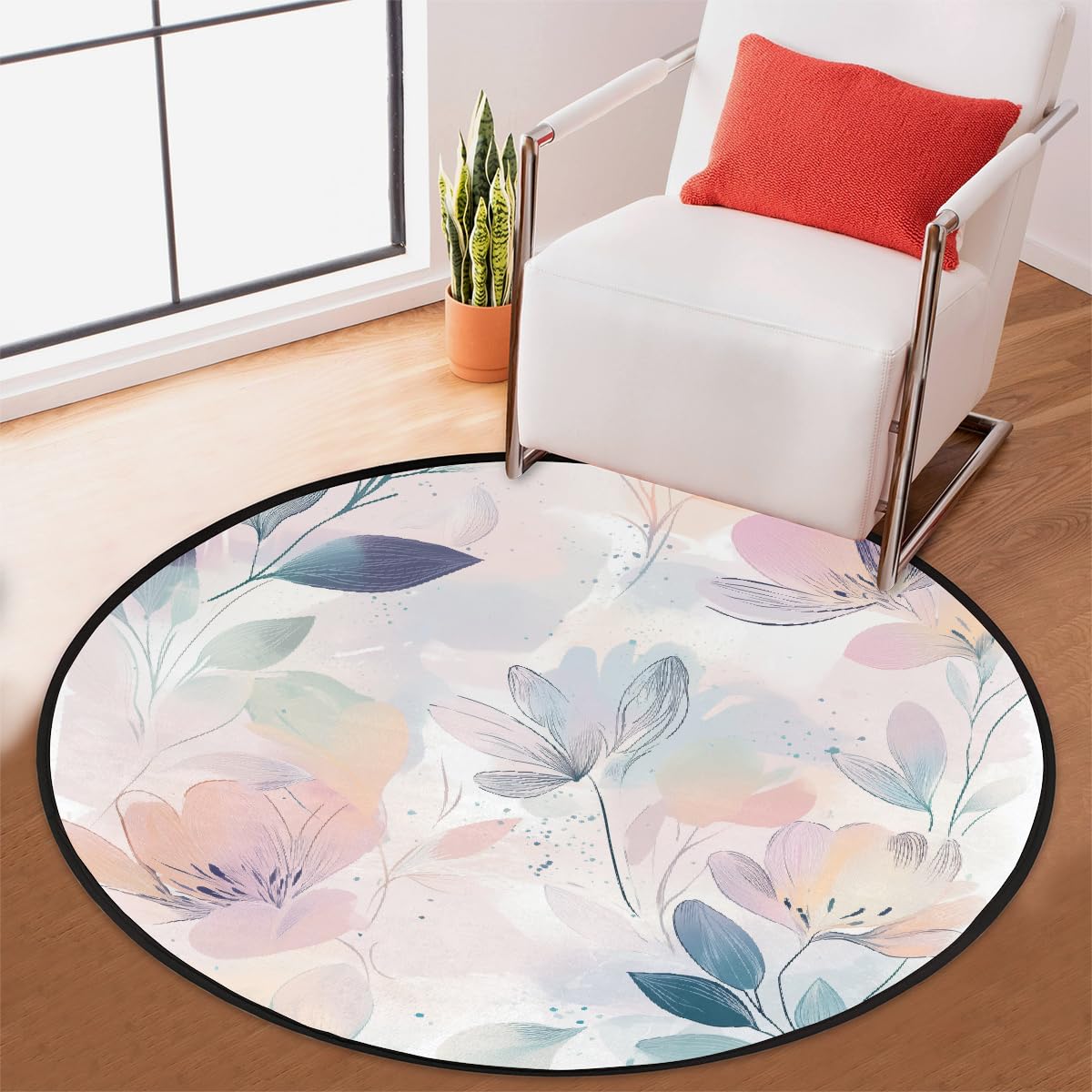 Alfombra redonda con diseño de flores estéticas, antideslizante, para sala de estar, dormitorio, estudio al aire libre, juego de microfibra, alfombra decorativa lavable