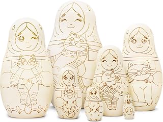 Matryoshka Unfinished Wood Crafts DIY Projects Unpainted Nesting Dolls, Blank Nesting Dolls Wooden Matryoshka for Activities Birthday Gift DIY Enthusiasts