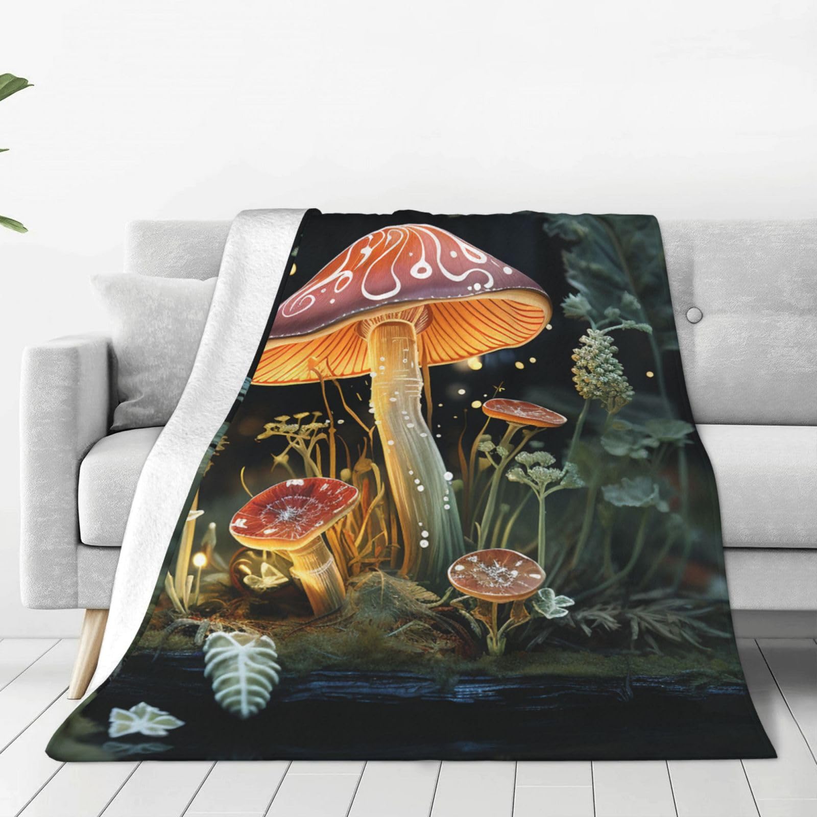 KLOPH Butterfly Mushroom Throw Blanket 50"x40" Flannel Fluffy Warm Blanket for Couch, Reversible Plush Blankets for Bed, Comfy Fuzzy Blanket for Sofa, Plush Lightweight-Blankets for All Season