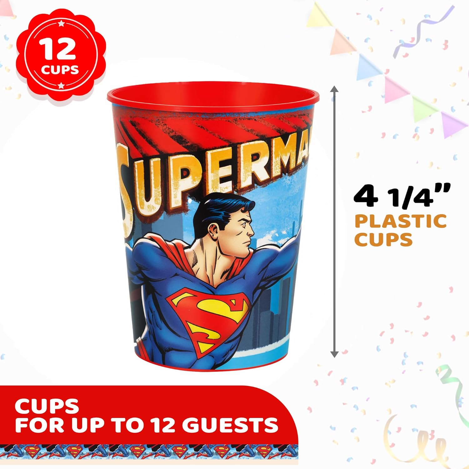 Unique Superman 12 Pack 16 oz Plastic Reusable Favor Cups – Birthday Party Supplies, Goodie Bag Favors, Kids’ Drinkware & Take-Home Gifts