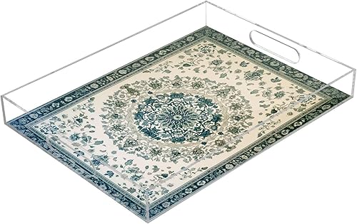 JIPONI Vintage Ethnic 3 Plastic Serving Trays, Decorative Serving Tray with Handles, Acrylic Storage Tray for Coffee Table, Bedroom, Bathroom,