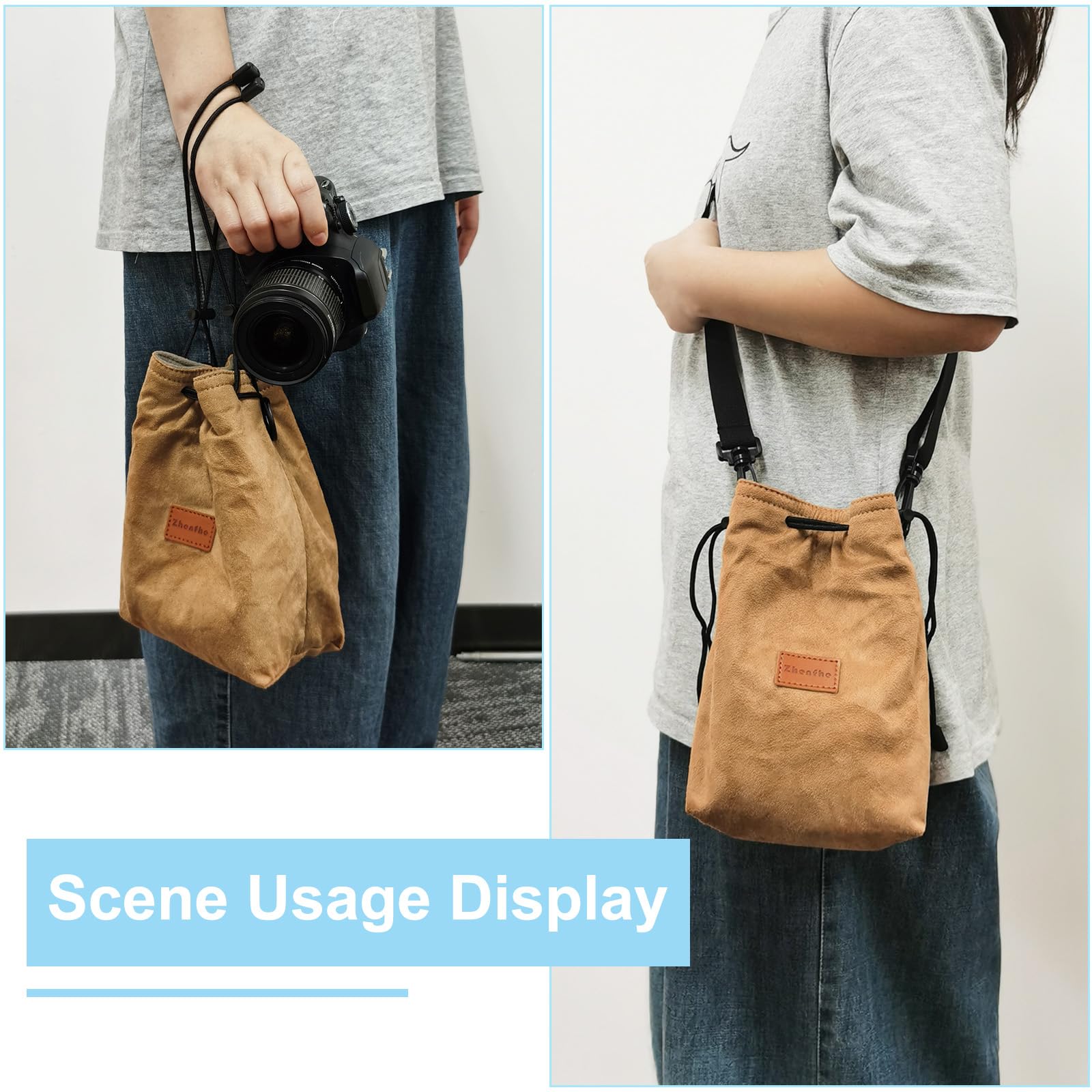 PATIKIL Bolsa para cámara, bolsa con cordón y correa ajustable para el hombro, bolso portátil para cámara DSLR, verde, talla L