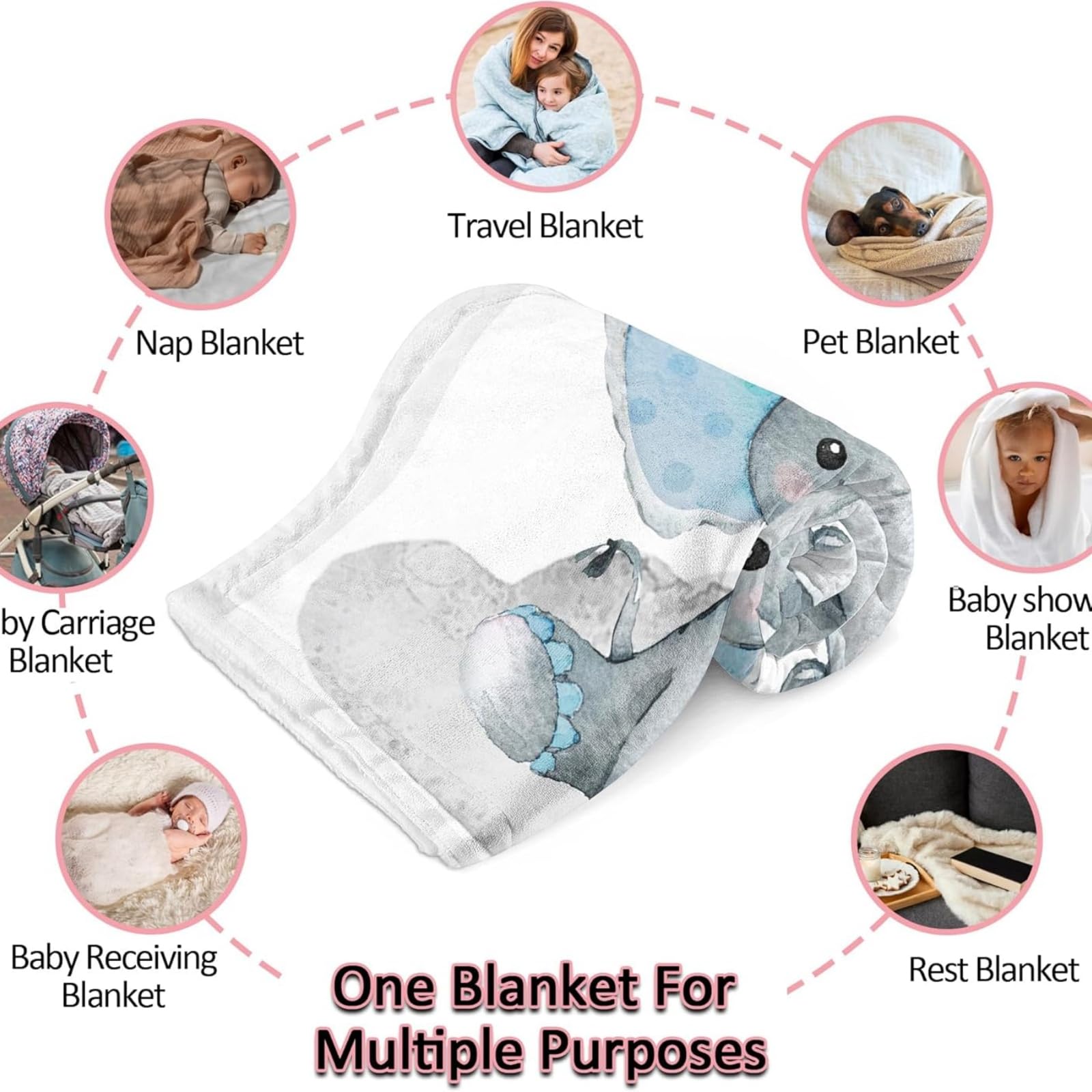 Babydecke mit Namen Personalisiert,Flauschige Warme Kuscheldecke mit Namen und Geburtsdatum Elefant,Geschenk Baby Taufe Geburt Mädchen Junge für Kinderdecke Namensdecke Krabbeldecke