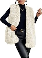 Verdusa Women's Fuzzy Faux Fur Sleeveless Vest - Plush Teddy Coat Open Front Waistcoat Outerwear
