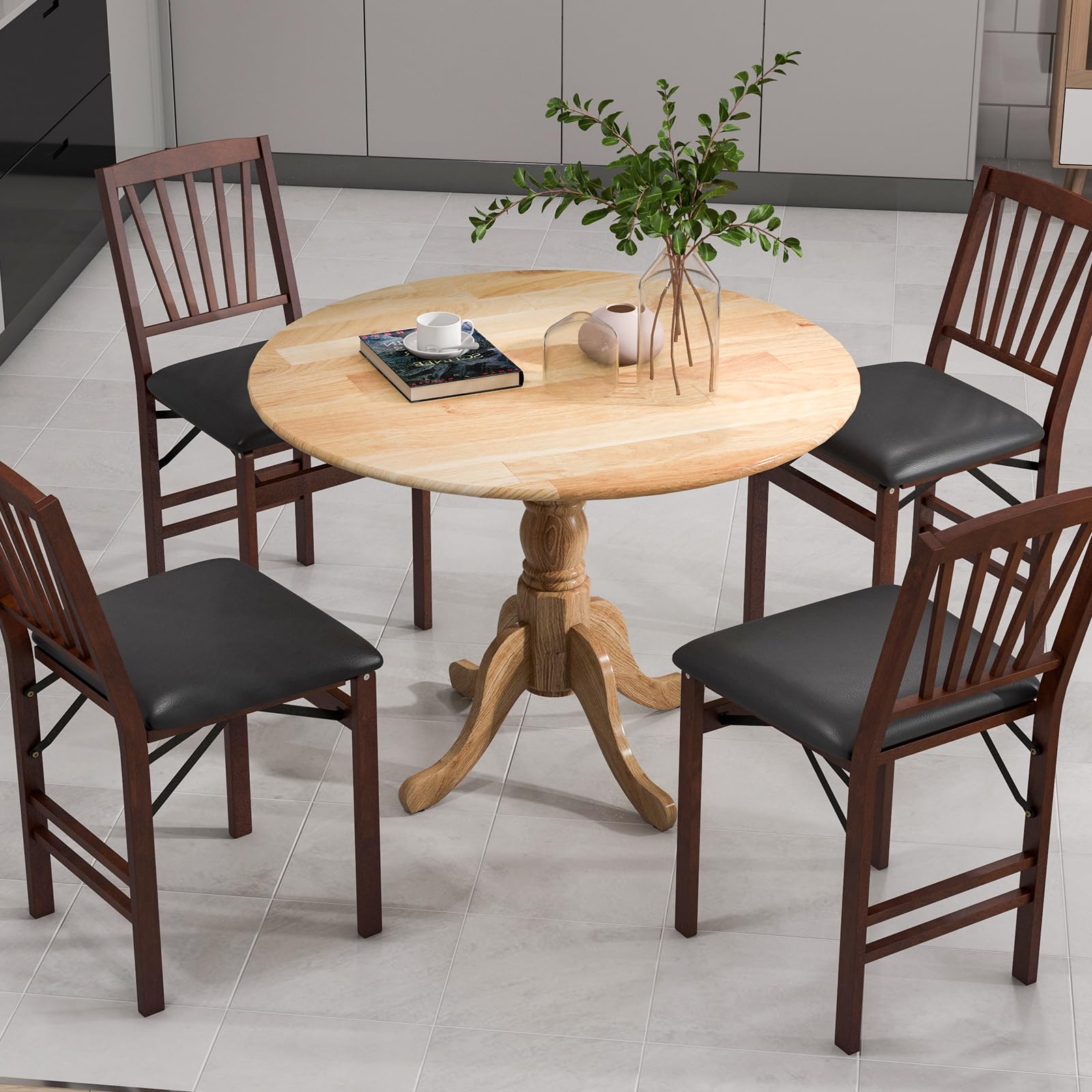 GIANTEX Mesa de Comedor Redonda 100 cm, Mesa de Cocina de Madera de Caucho para 4 Personas, Base de Pedestal, Estilo Rústico, para Restaurante, Cafetería (Natural)