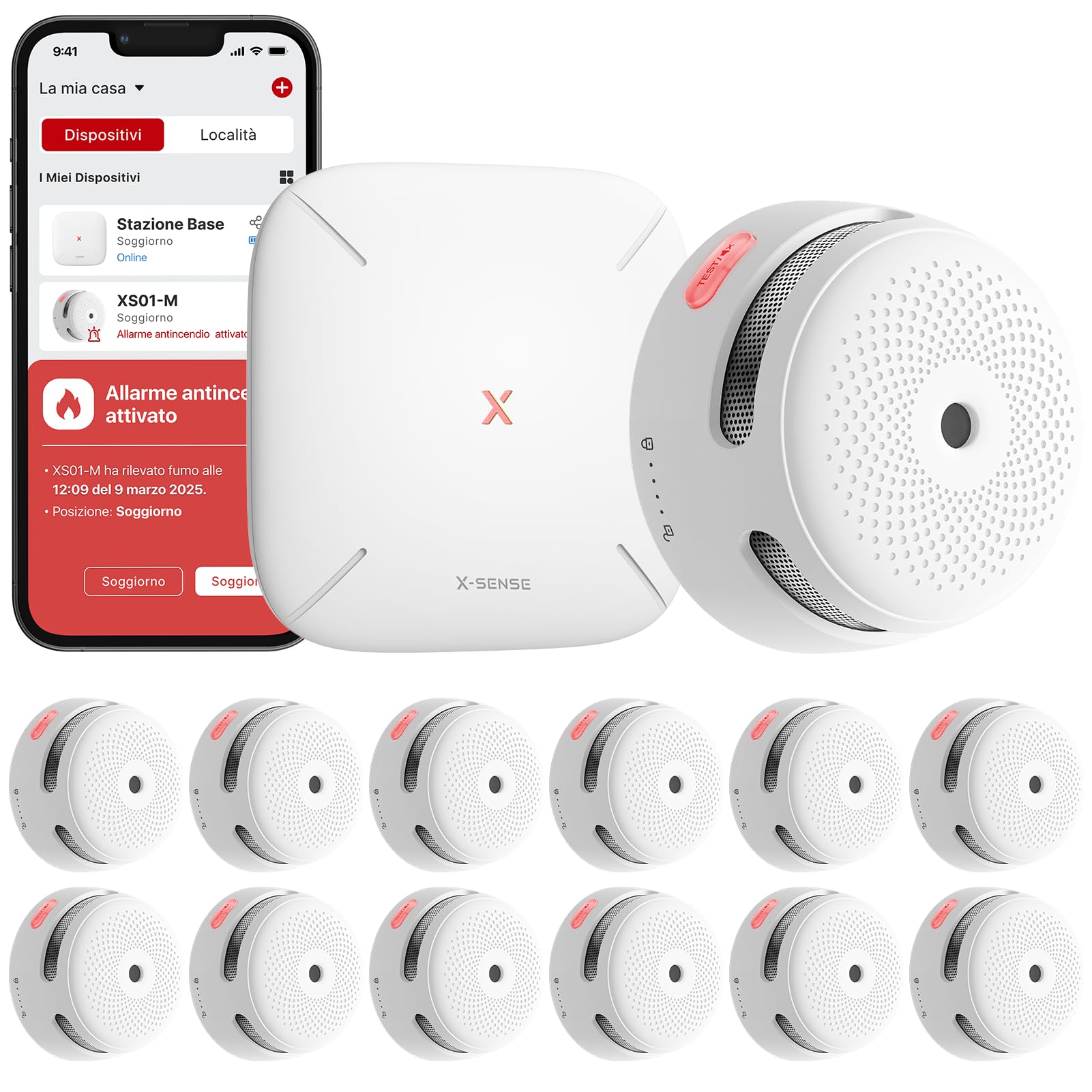X-Sense Smart Smoke Detector, Home Security Kit with SBS50 Base Station, Conforms to EN14604, Compatible with X-Sense Home Security App, FS121