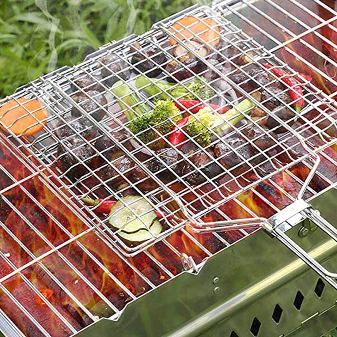 RWRAPS Griglia per Barbecue, Rete per Barbecue all'aperto Piastra per Barbecue da Picnic Accessori per Barbecue da Cucina Utensile da Cucina Durevole con Manico, Acciaio Inossidabile