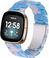 Vista 9 de Miimall Compatible con Fitbit Versa 3/Sense, bandas de resina para mujeres y hombres, correa de repuesto de acero inoxidable súper ligera