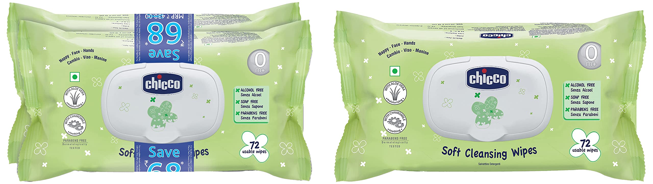 Fliptop Wipes Pack Of 3, 72 Pcs In Each Pack, 216 Pcs