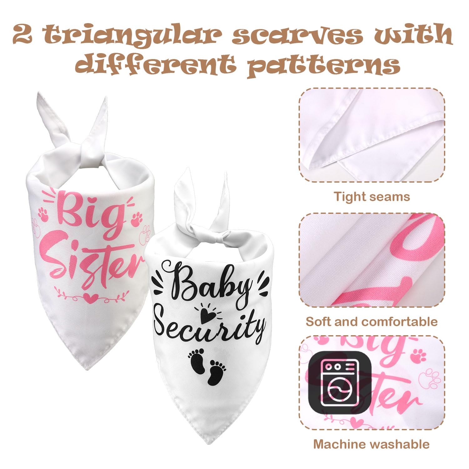 BOXOB 2 Pezzi Bandana per Cani Gravidanza, Bavaglino Triangolare per Animali Domestici Sicurezza Bambino Addestramento Fascia Sorella Maggiore Regalo