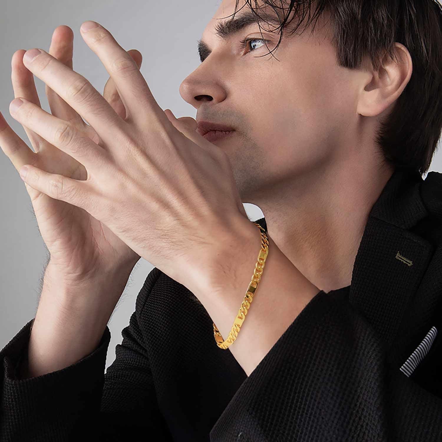 LOKFAM 14K Gold Bracelets for Women Mens Bracelet Flat Figaro Chain 14K Gold Chain Bracelet for Womens Trendy Stackable Bracelets for Women 5 Sizes - Image 3