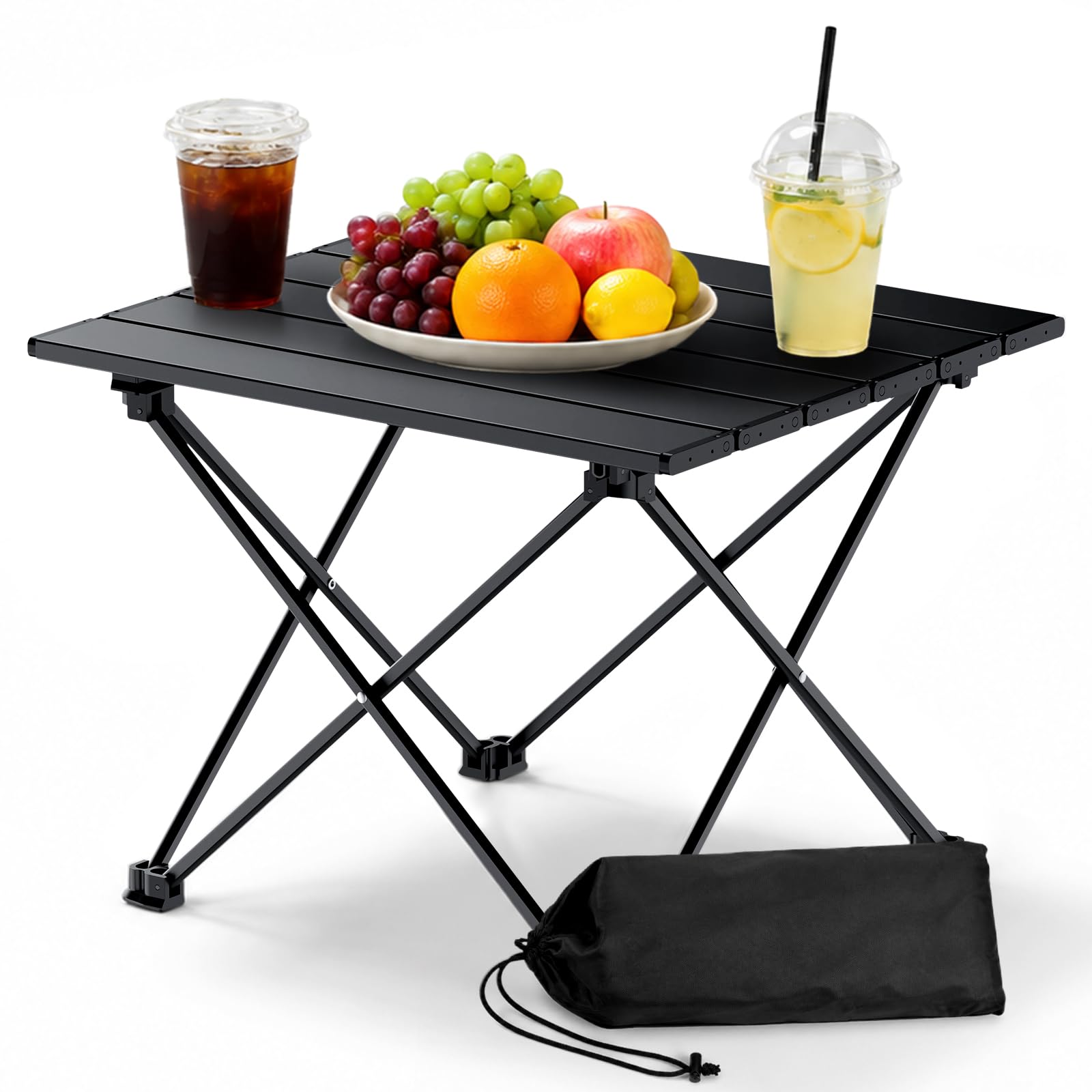 Anbte Ultra-Light Small Camping Table, Aluminium X-cross Structure, Black