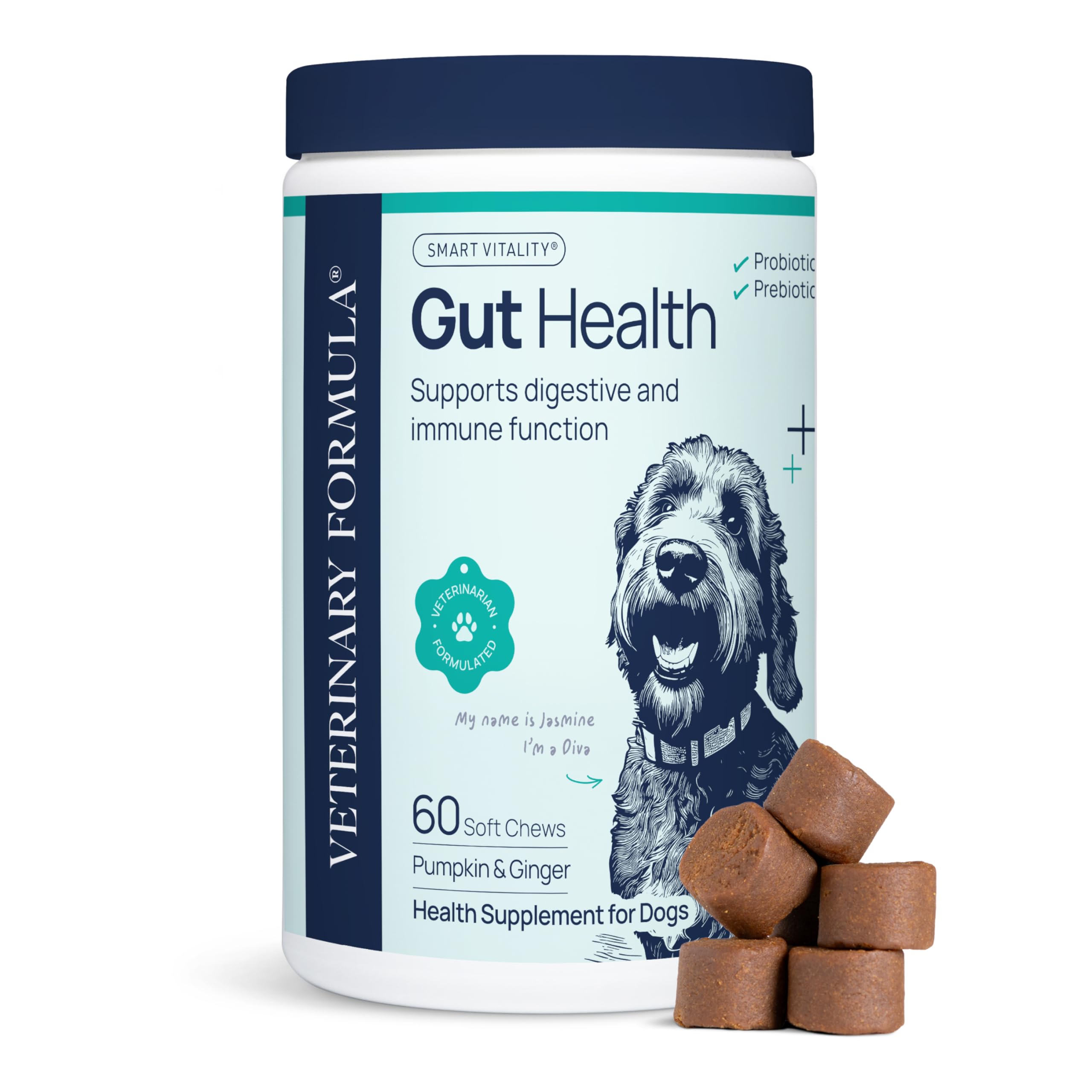 Veterinary Formula Gut Health Supplement for Dogs – Vet-Formulated Probiotic Chews with Digestive Enzymes & Fiber – Smart Vitality Supports Digestive Health, Gut Balance & Stool Quality, 60 Soft Chews