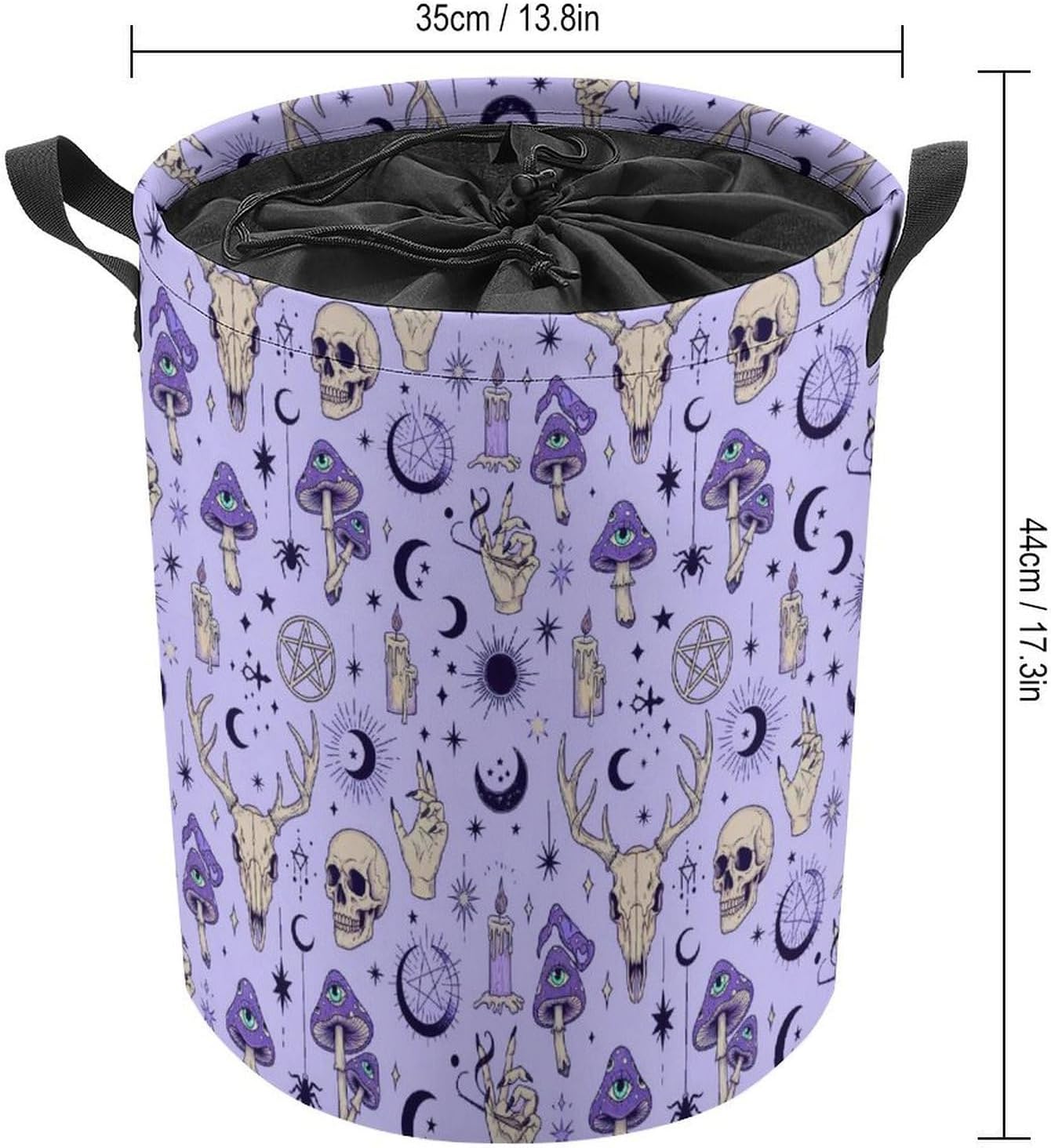 Large Laundry Basket Witch Witchcraft Goth Skull Mushroom Hamper with Drawstring, Waterproof Laundry Bag for Dirty Clothes, Toys, Bedroom, Bathroom