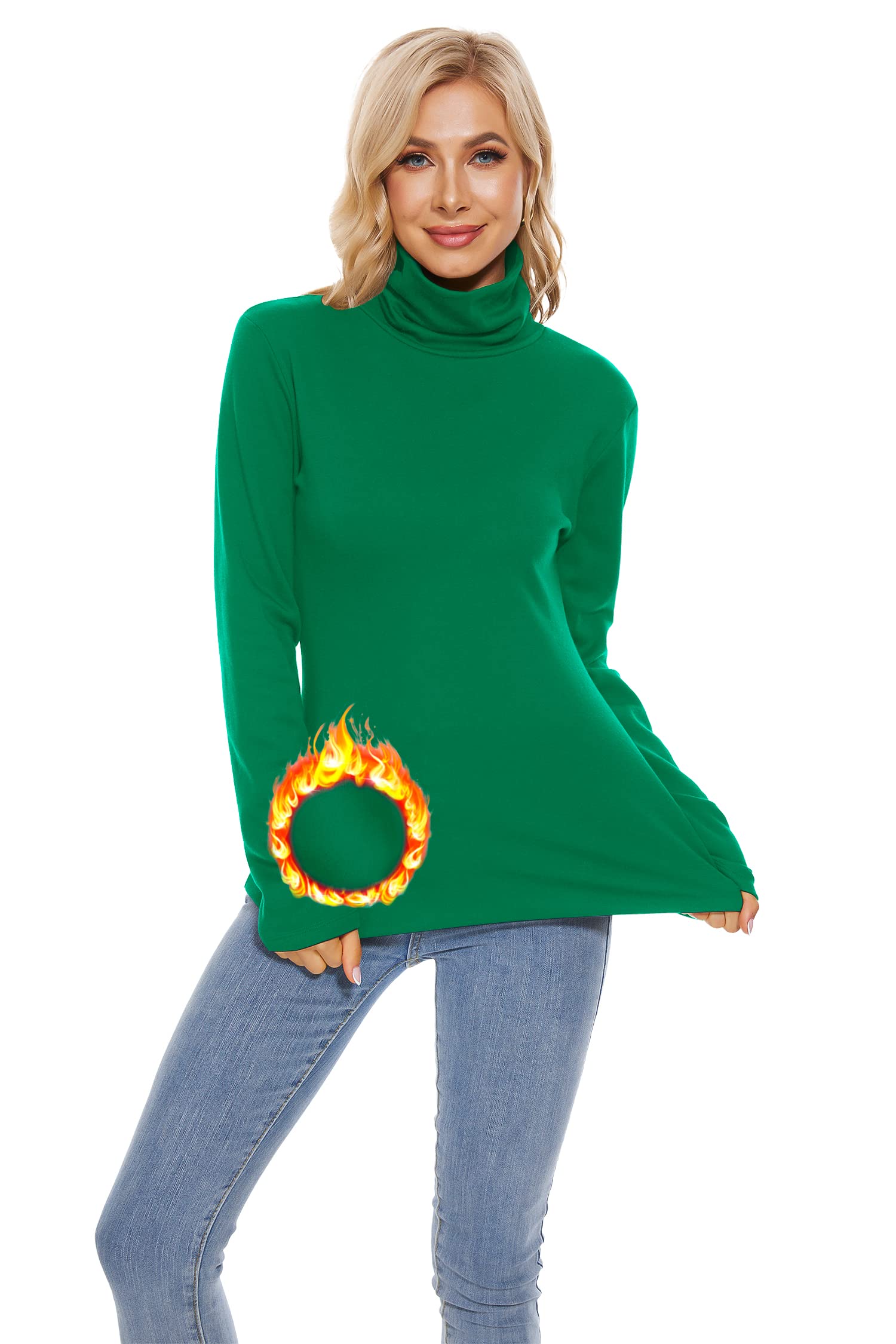 TAIPOVE Cotton Fleece Lined Turtleneck Top for Women Long Sleeve Mock Turtle Neck Lightweight Sweater Thermal Underwear Shirt