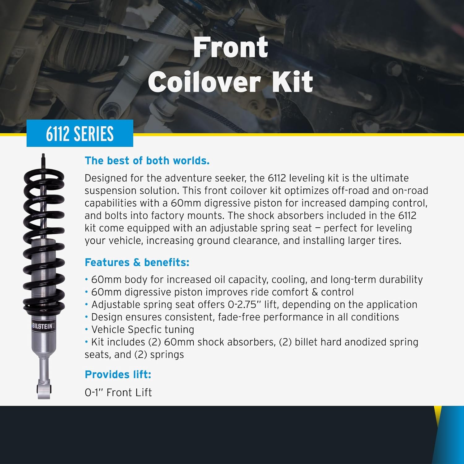 6112 Series Front Coilover Kit & Pair of 5100 Series Rear Shocks fits 2005 2023 Tacoma with 0-1" Rear Lift | Provides 0-1" Front Lift | Includes TrendsAuto Decal