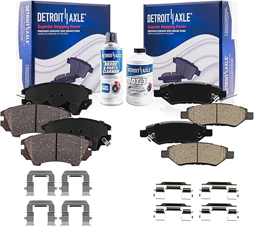 Detroit Axle - Pastillas de freno de cerámica delanteras y traseras con accesorios y líquido limpiador de repuesto para Chevy Camaro 3.6L modelo