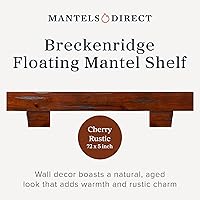 Vista 2 de MANTELSDIRECT Breckenridge - Estantería de chimenea de 72 pulgadas con ménsulas, estante flotante rústico para sobre chimenea, color cereza rústico