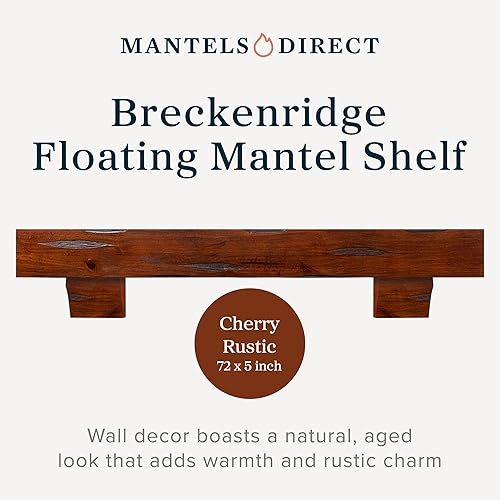 Miniatura 2 de MANTELSDIRECT Breckenridge - Estantería de chimenea de 72 pulgadas con ménsulas, estante flotante rústico para sobre chimenea, color cereza rústico,