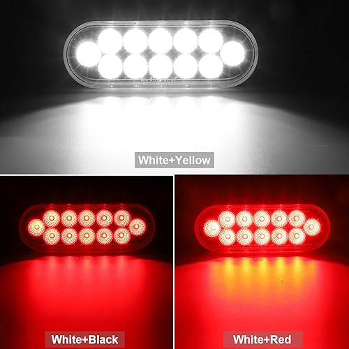 Miniatura 3 de Partsam Juego de 2 luces traseras ovaladas rojas de 6.7 pulgadas y luces auxiliares azules, 12 diodos con ojales de goma y 3 clavijas, luces