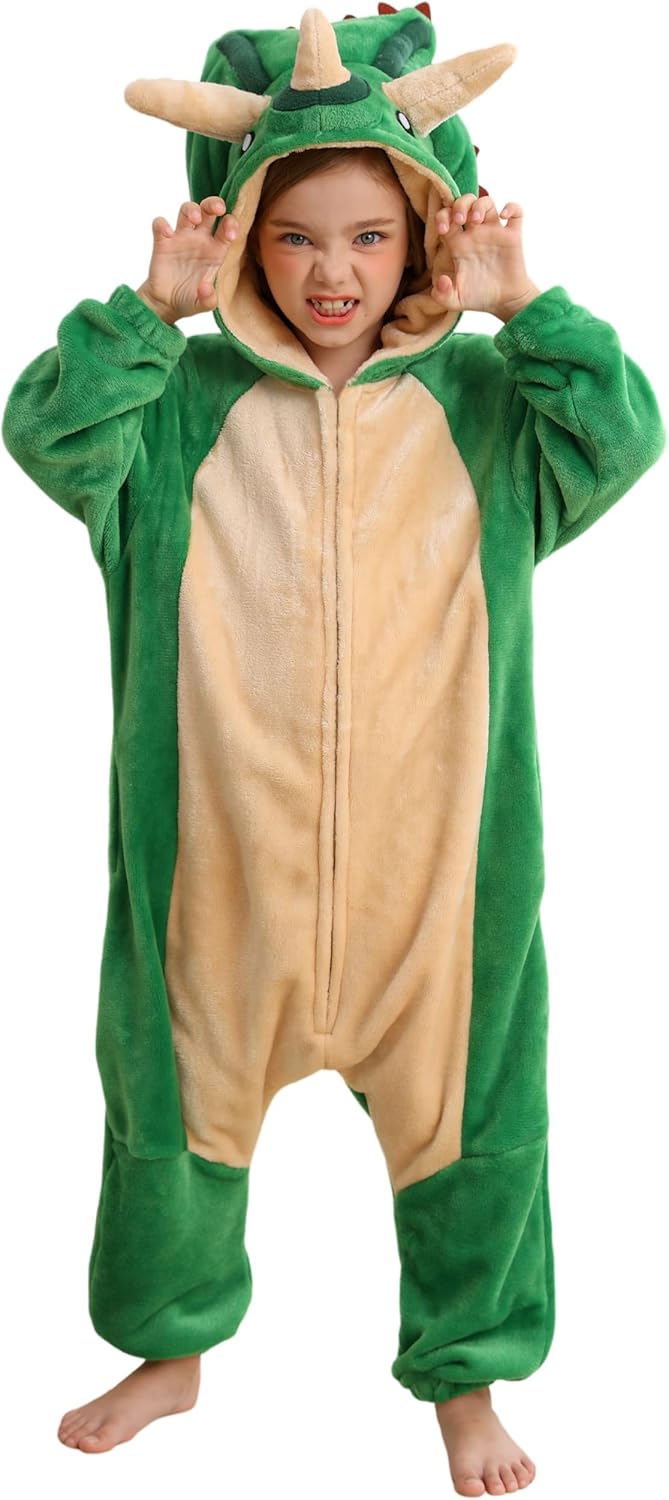CuteOn Pentaceratops Onesie Kids Animal Pajamas for Girls Boys Halloween Christmas Costume Unisex Cosplay Sleepwear for 4-12Y